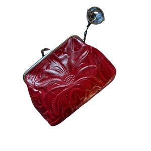 Patricia Nash Borse Tooled Italian Leather Framed Kisslock Coin Purse Key Chain